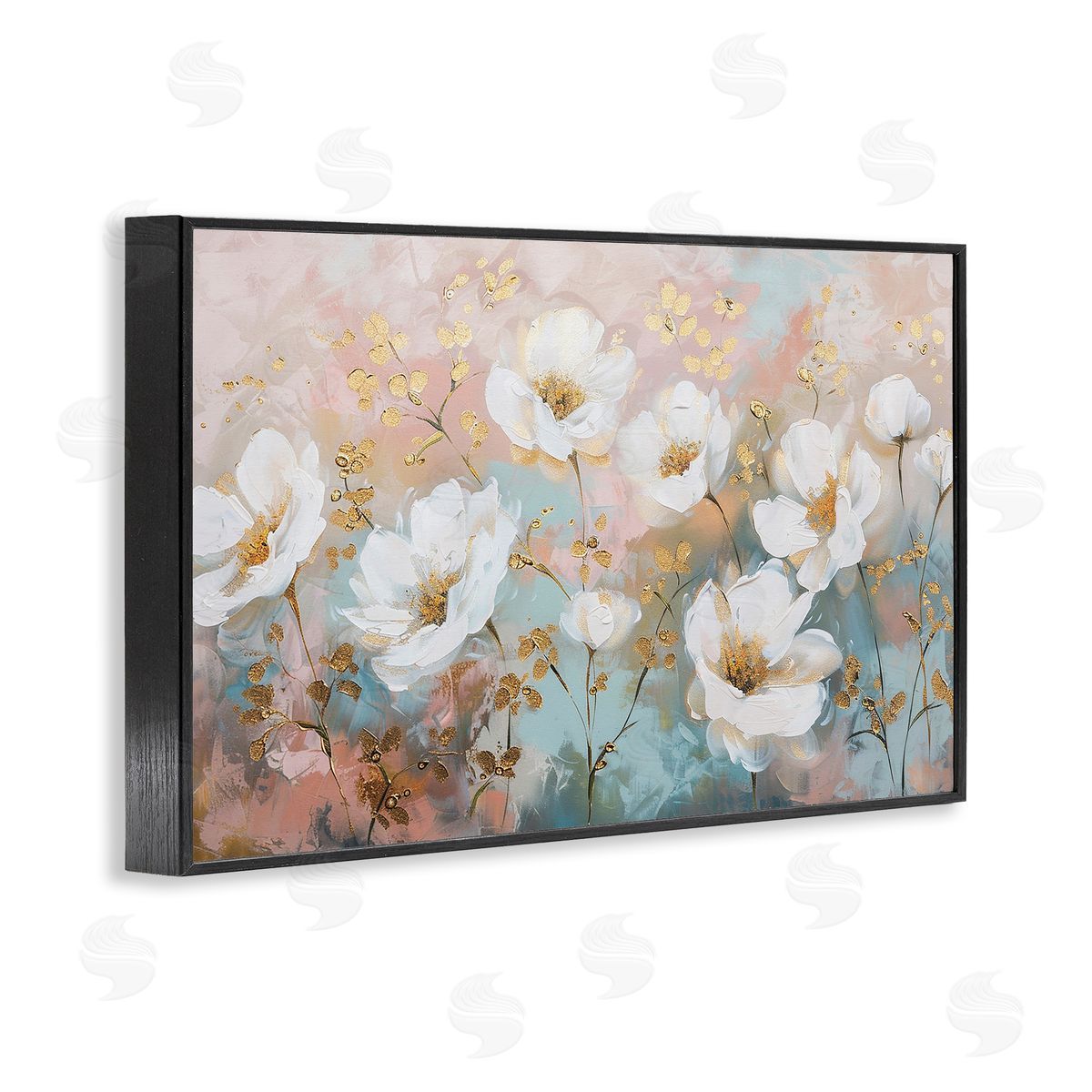 Gold Flecked Poppies Black Frame Print Wall Art, Home Decor by LSR Design Studio