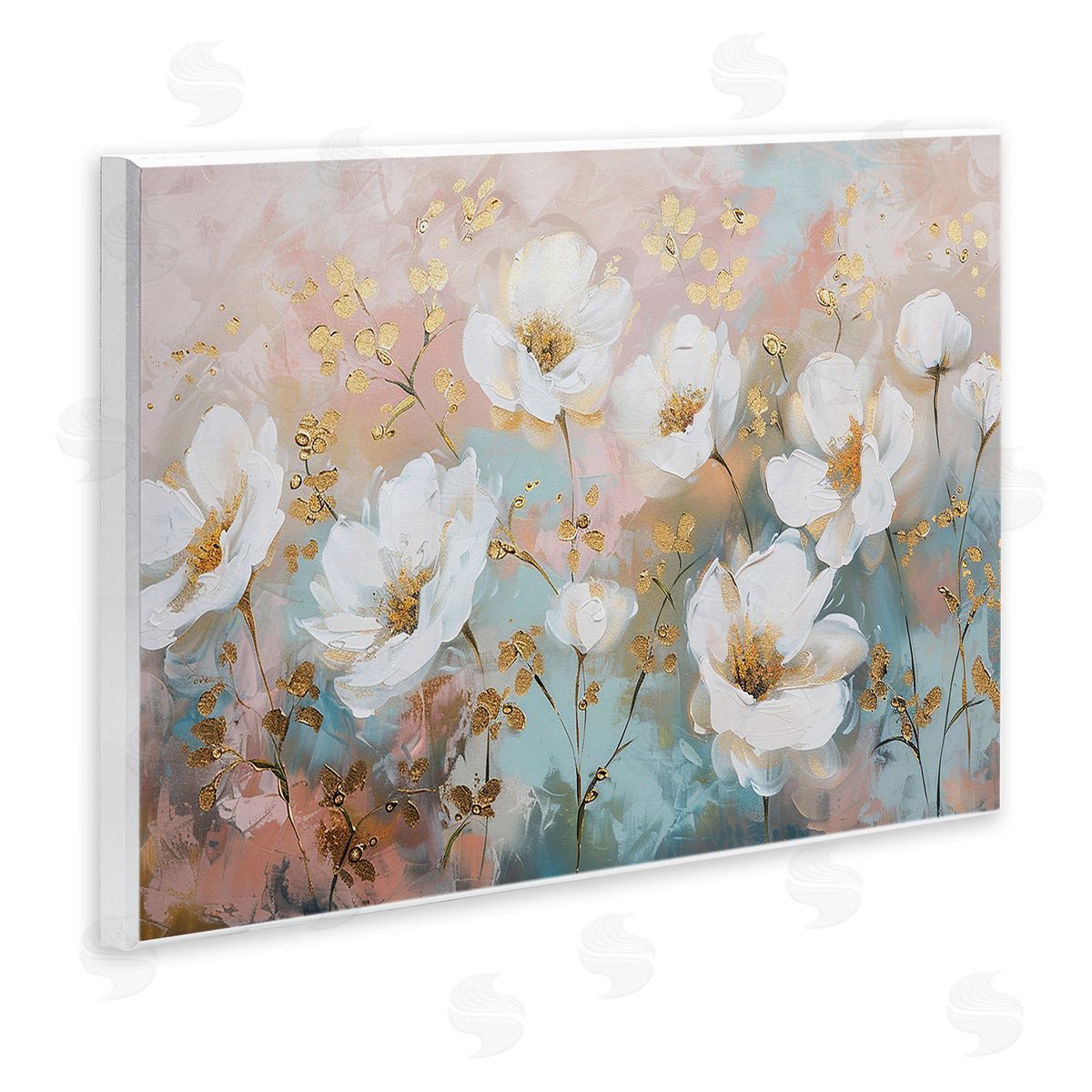 Gold Flecked Poppies Wood Plaque Wall Art, Home Decor by LSR Design Studio