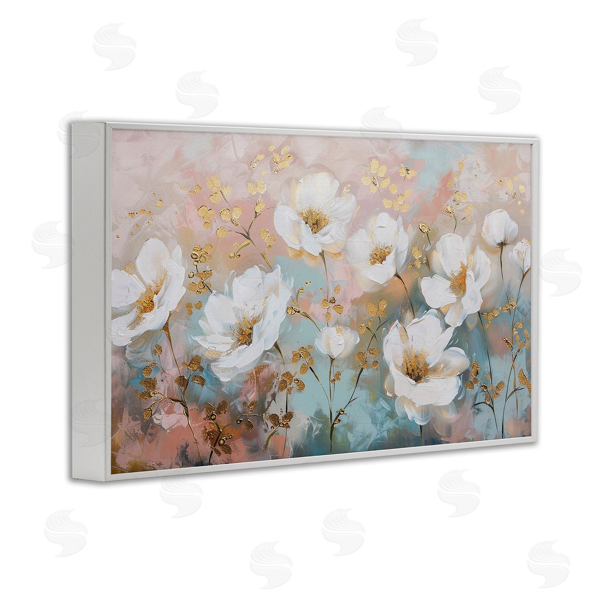 Gold Flecked Poppies White Frame Print Wall Art, Home Decor by LSR Design Studio