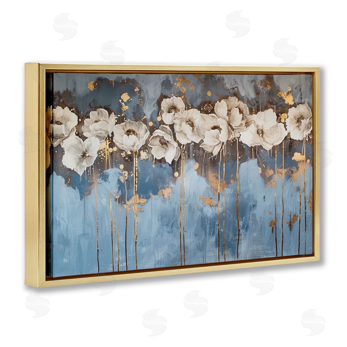 Gold Drip Peonies Gold Floating Frame Canvas Wall Art, Home Decor by LSR Design Studio