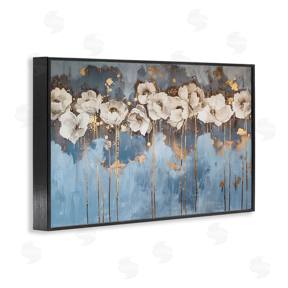 Gold Drip Peonies Black Frame Print Wall Art, Home Decor by LSR Design Studio