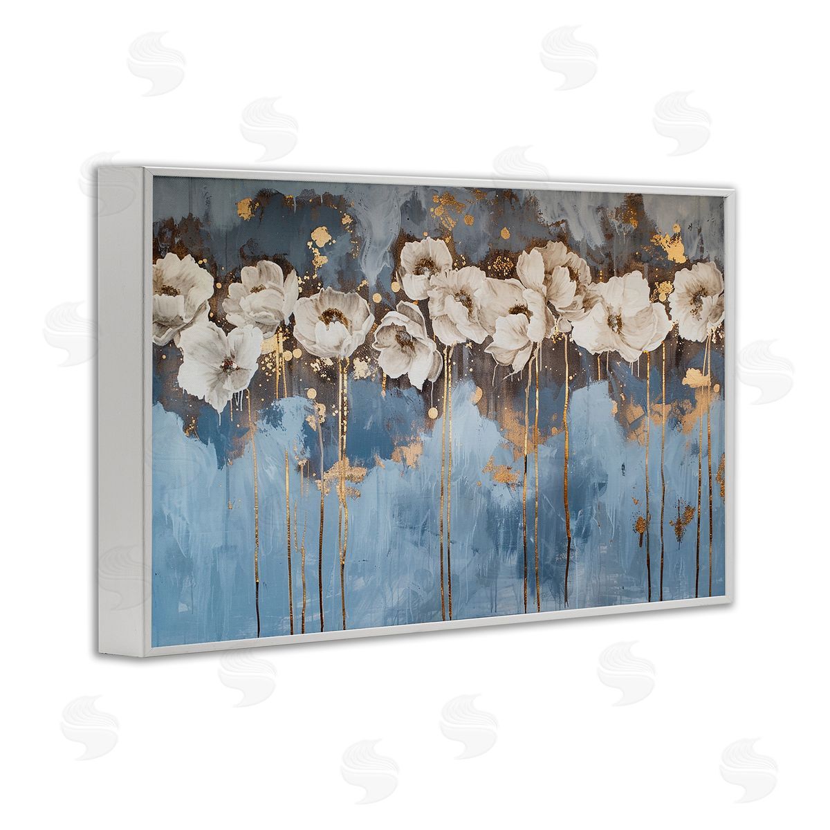 Gold Drip Peonies White Frame Print Wall Art, Home Decor by LSR Design Studio