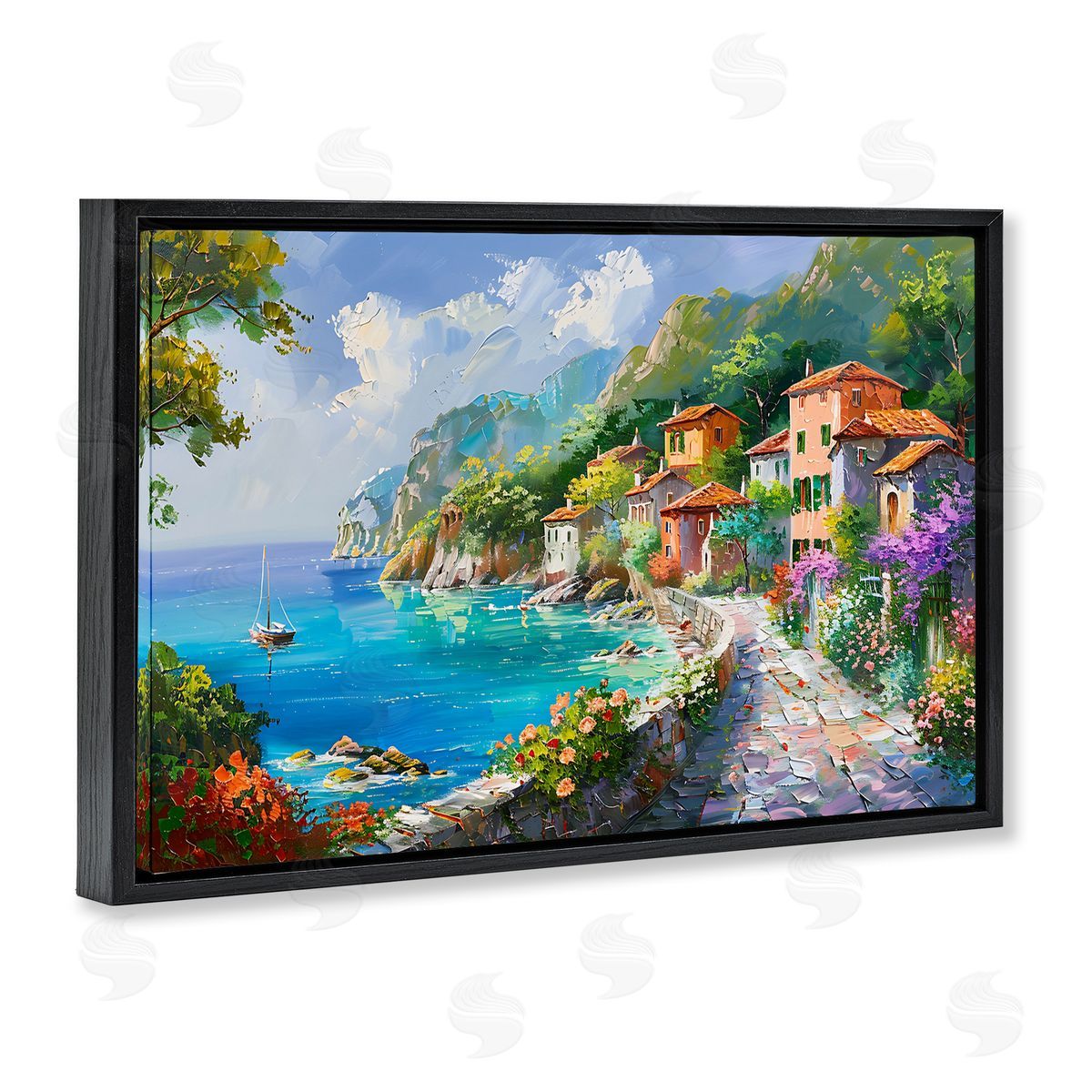 Pathway Along Coast Black Floating Frame Canvas Wall Art, Home Decor by LSR Design Studio