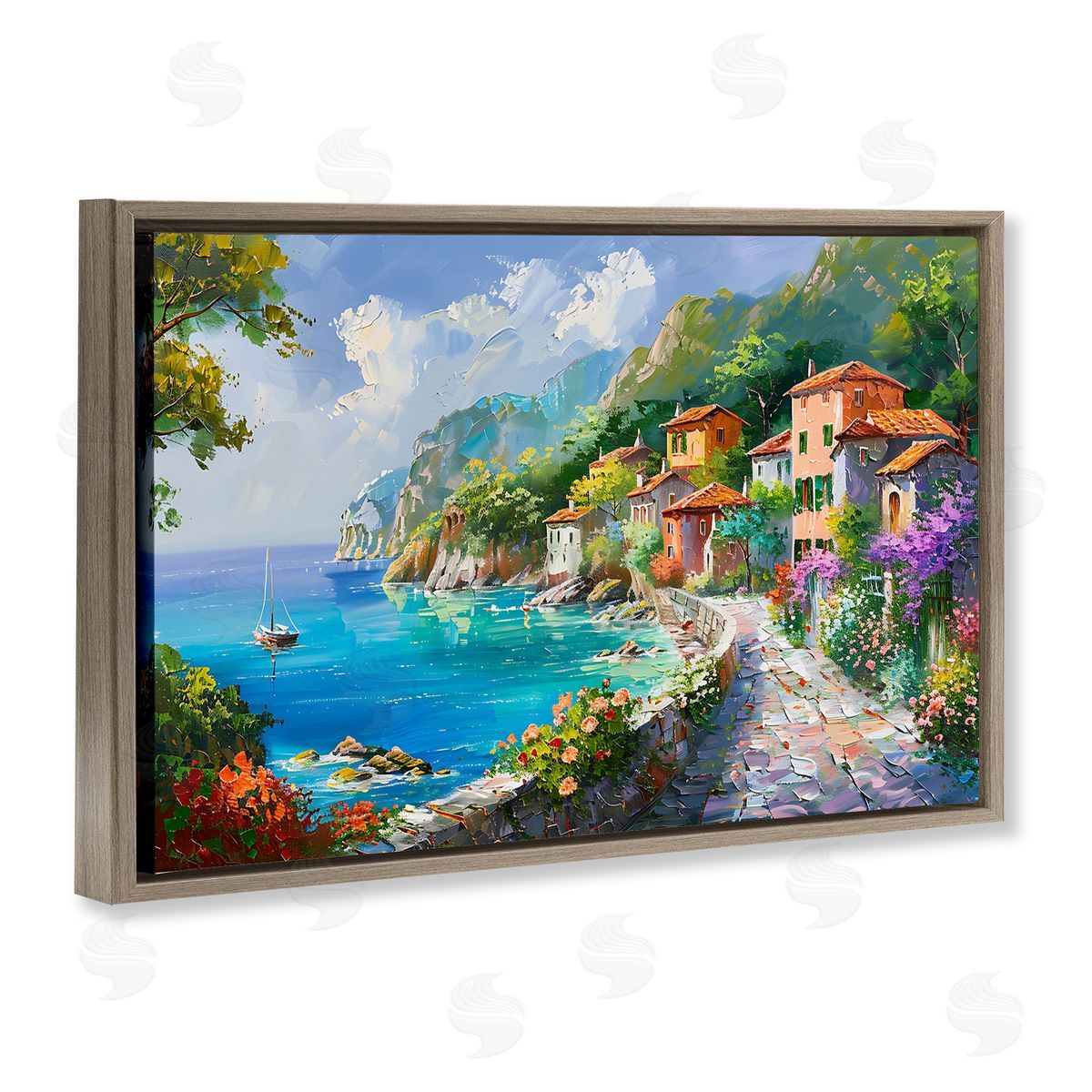 Pathway Along Coast Brown Floating Frame Canvas Wall Art, Home Decor by LSR Design Studio