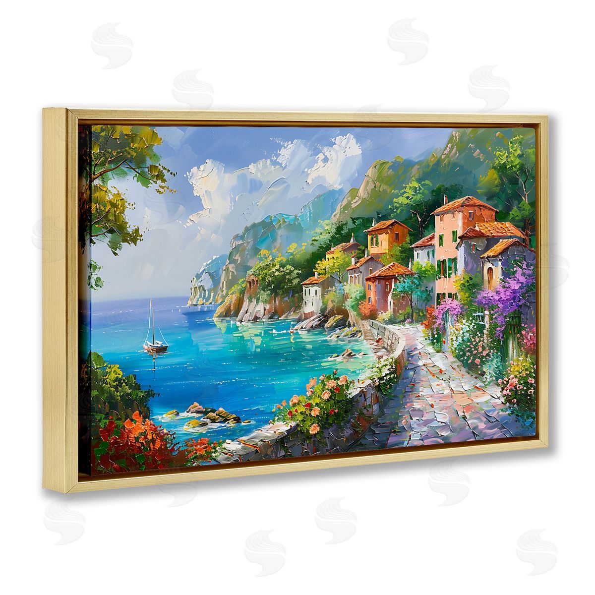 Pathway Along Coast Gold Floating Frame Canvas Wall Art, Home Decor by LSR Design Studio