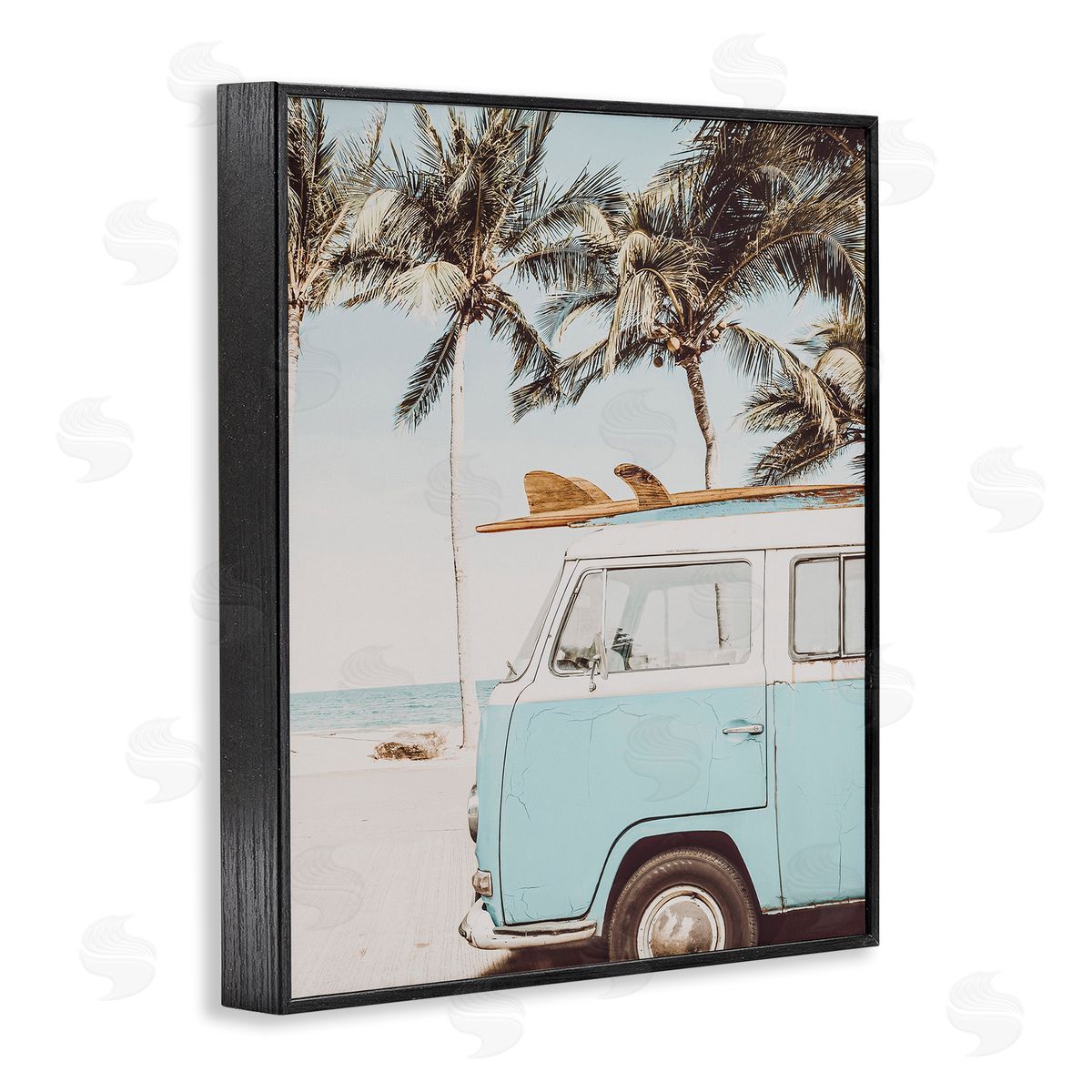 Retro Surfboard & Van Black Frame Print Wall Art, Home Decor by LSR Design Studio