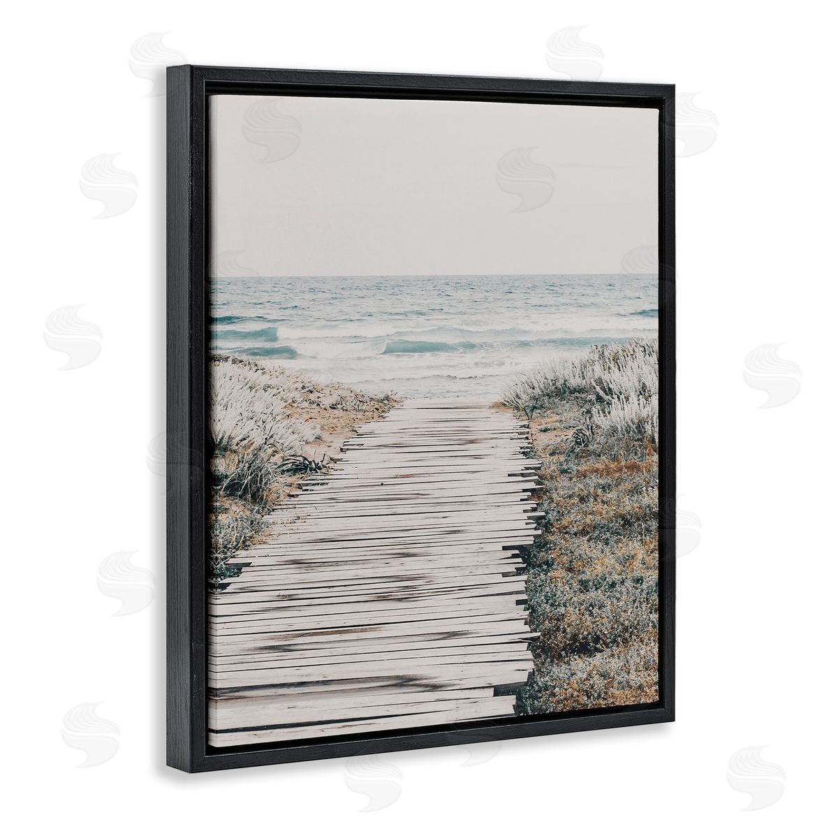 Rugged Beach Path Black Floating Frame Canvas Wall Art, Home Decor by LSR Design Studio