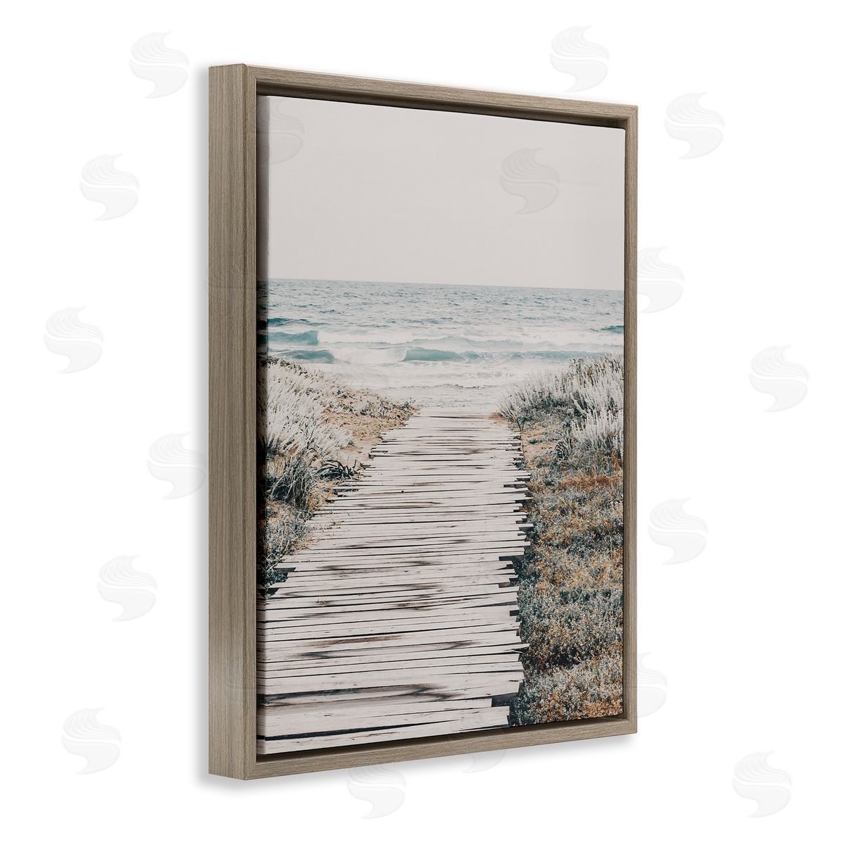 Rugged Beach Path Brown Floating Frame Canvas Wall Art, Home Decor by LSR Design Studio