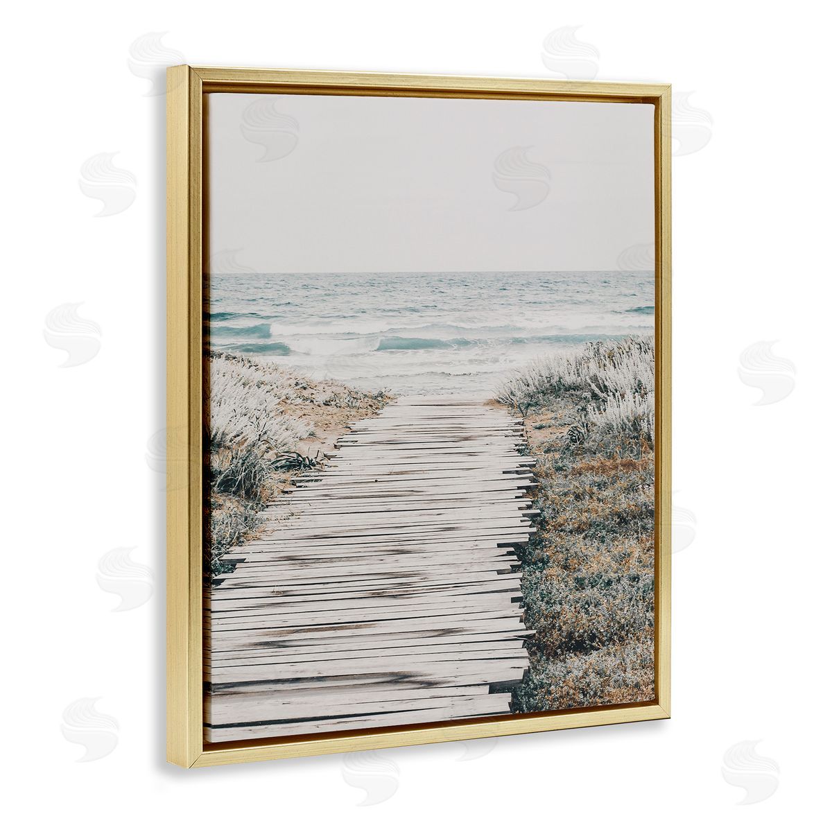 Rugged Beach Path Gold Floating Frame Canvas Wall Art, Home Decor by LSR Design Studio