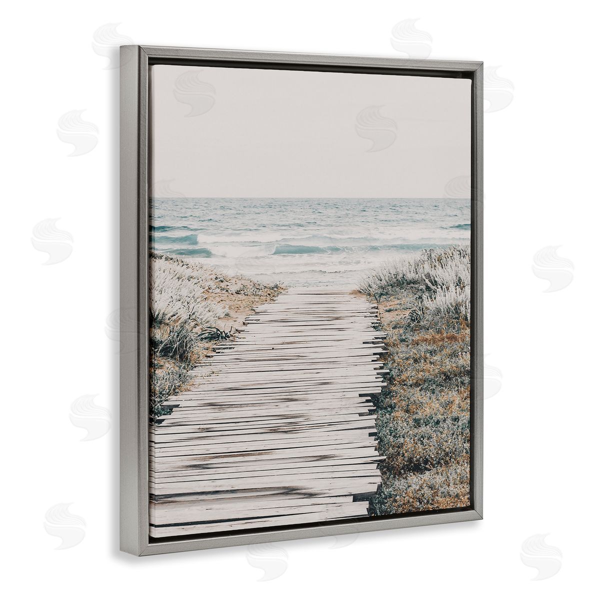 Rugged Beach Path Grey Floating Frame Canvas Wall Art, Home Decor by LSR Design Studio