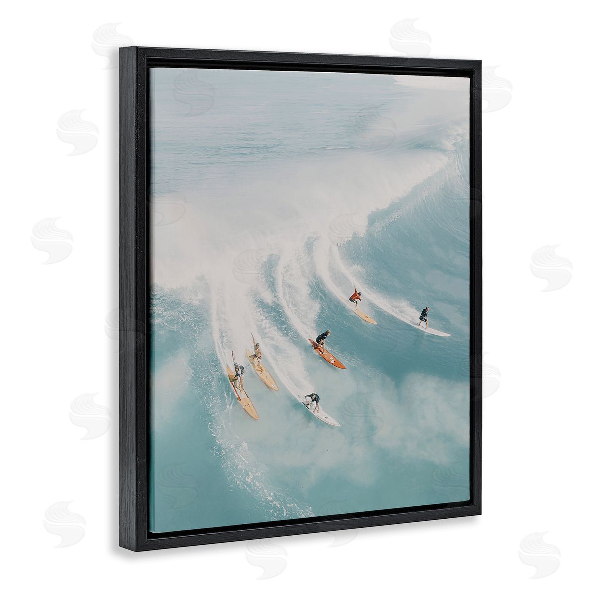 Surfing Race Seascape Black Floating Frame Canvas Wall Art, Home Decor by LSR Design Studio