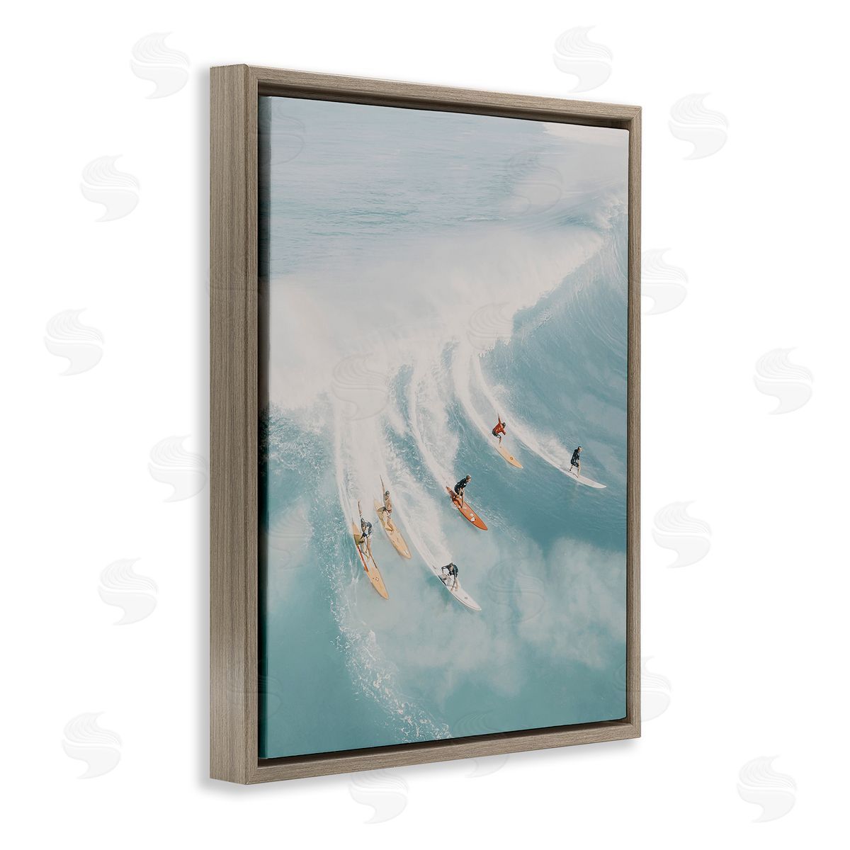 Surfing Race Seascape Brown Floating Frame Canvas Wall Art, Home Decor by LSR Design Studio