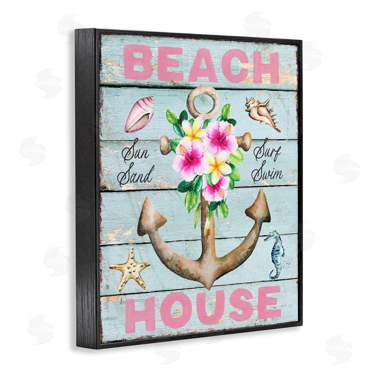 Pink Beach House Rustic Black Frame Print Wall Art, Home Decor by Creatif Belle