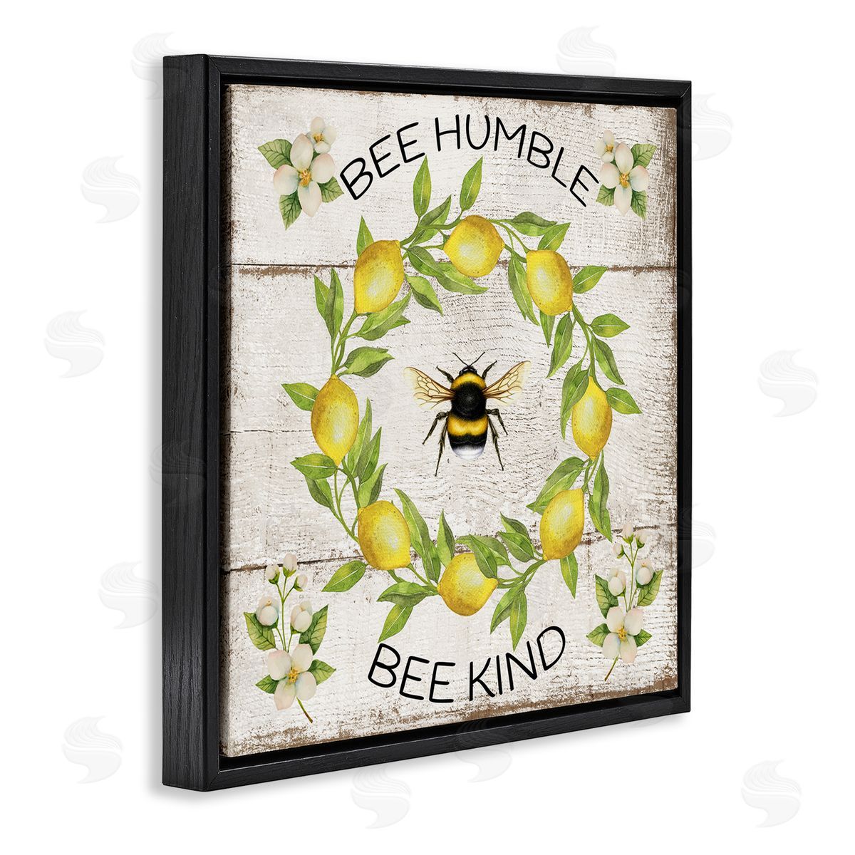 Bee Humble & Kind Rustic Black Floating Frame Canvas Wall Art, Home Decor by Creatif Belle