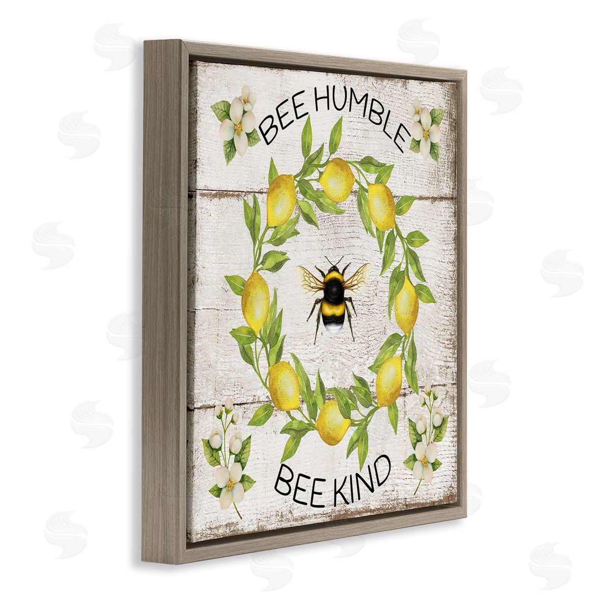 Bee Humble & Kind Rustic Brown Floating Frame Canvas Wall Art, Home Decor by Creatif Belle