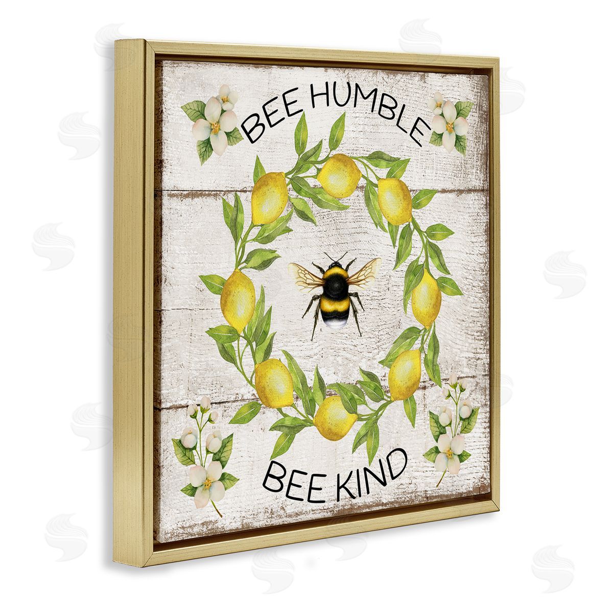 Bee Humble & Kind Rustic Gold Floating Frame Canvas Wall Art, Home Decor by Creatif Belle