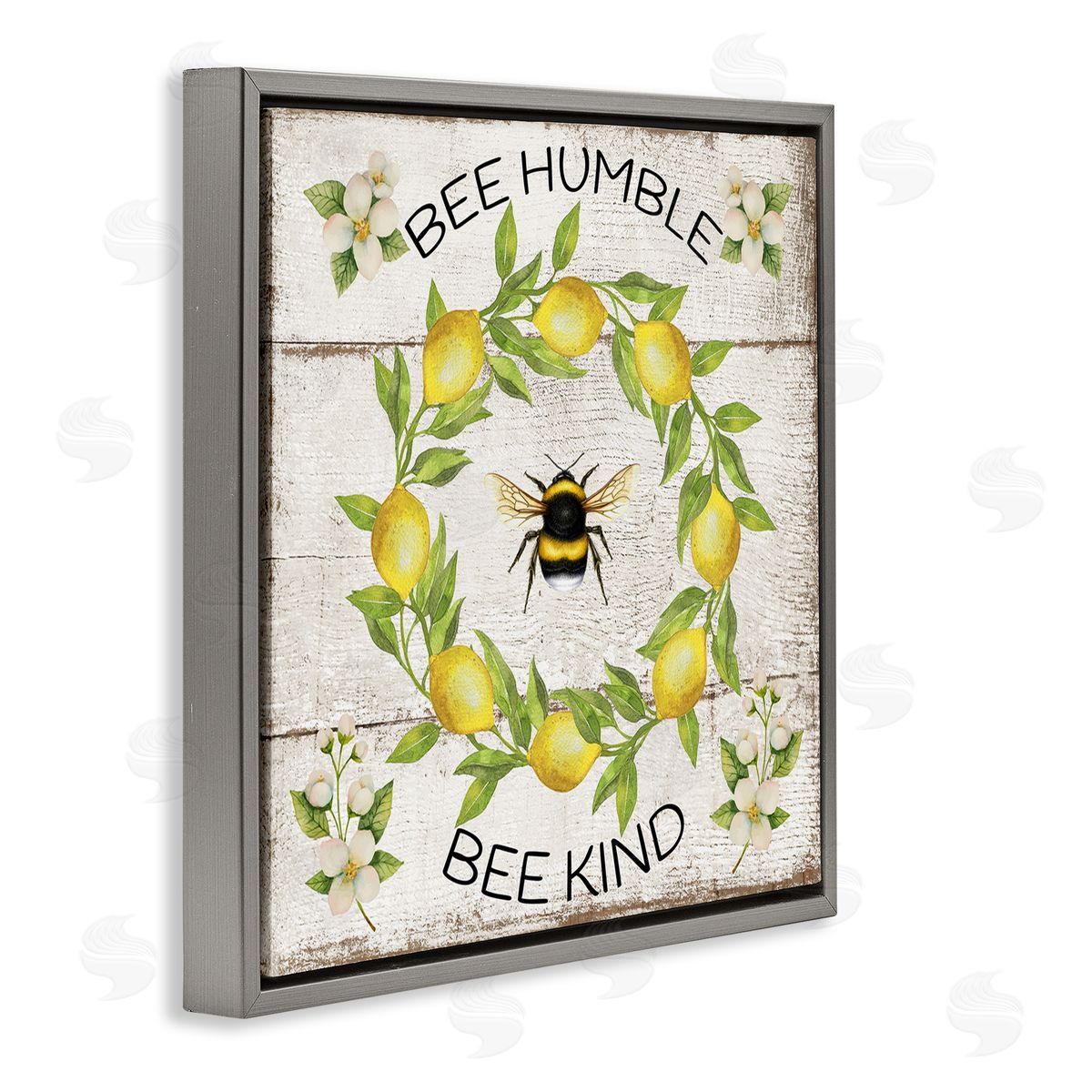 Bee Humble & Kind Rustic Grey Floating Frame Canvas Wall Art, Home Decor by Creatif Belle