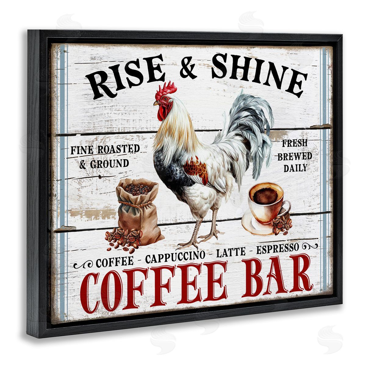 Rise & Shine Coffee Bar Black Floating Frame Canvas Wall Art, Home Decor by Creatif Belle