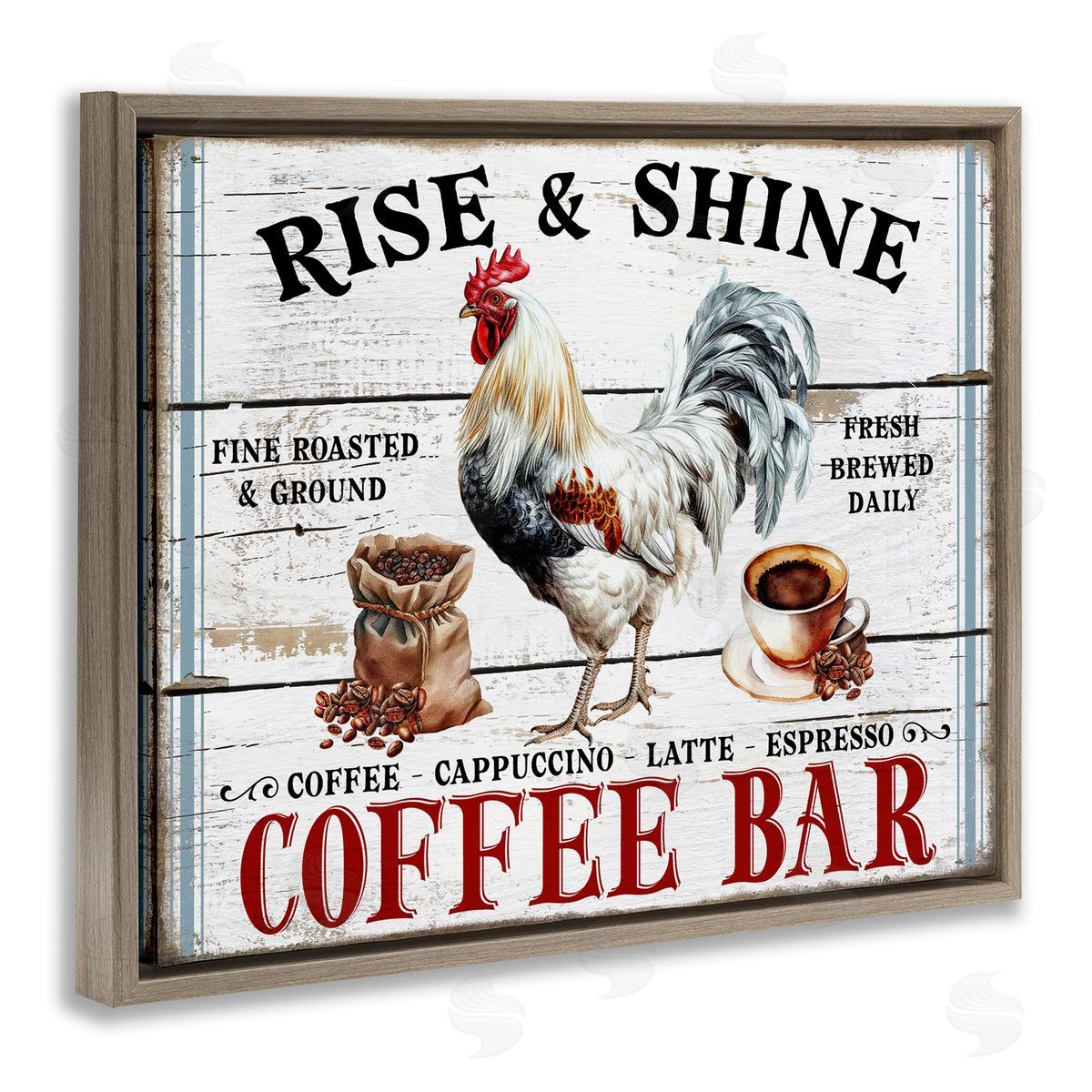 Rise & Shine Coffee Bar Brown Floating Frame Canvas Wall Art, Home Decor by Creatif Belle