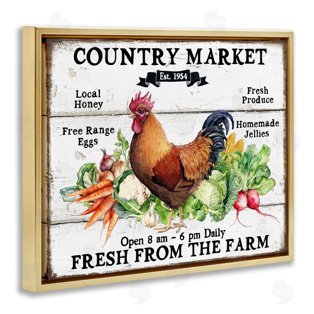 Country Market Vegetables Gold Floating Frame Canvas Wall Art, Home Decor by Creatif Belle