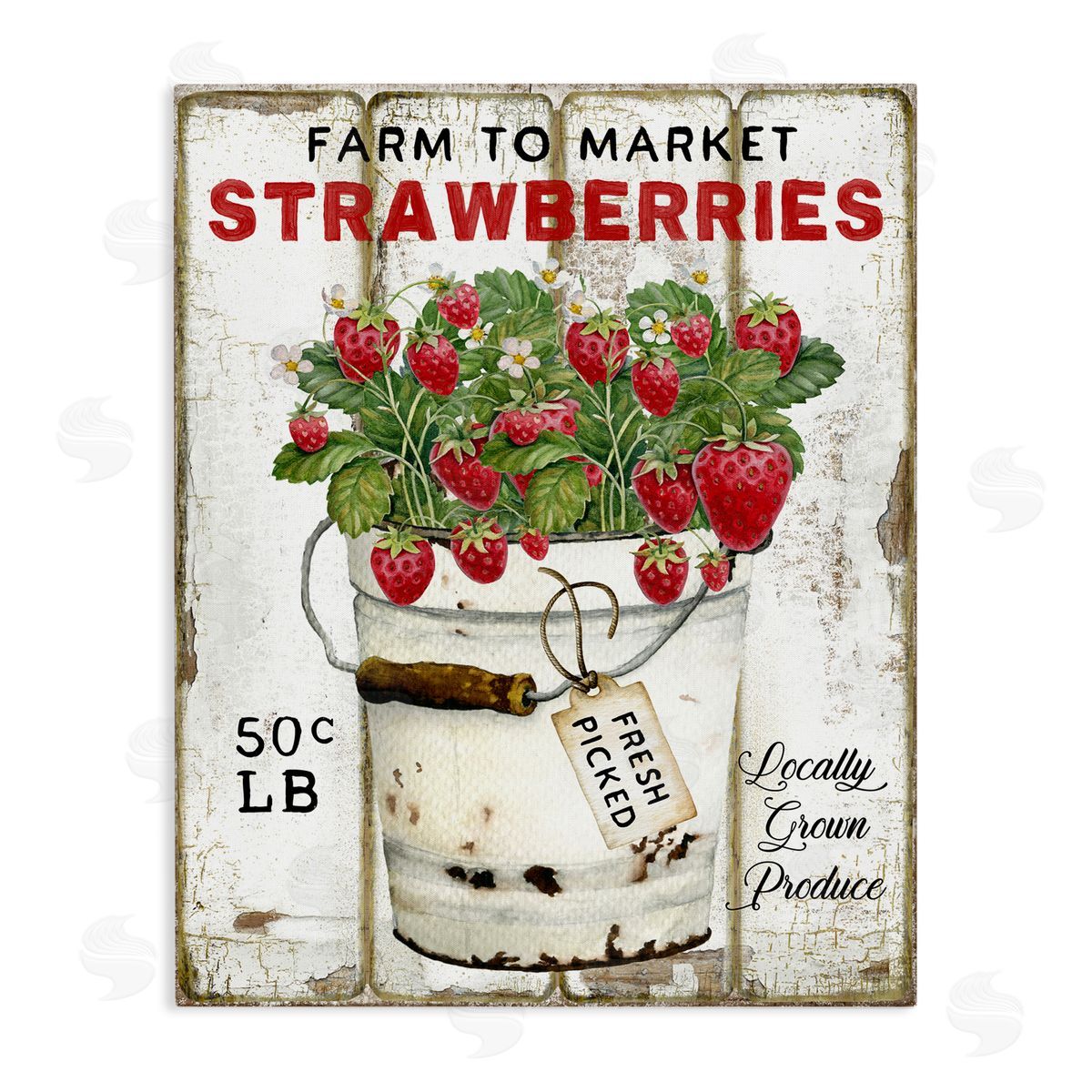 Farm To Market Strawberries Canvas Wall Art, Home Decor by Creatif Belle