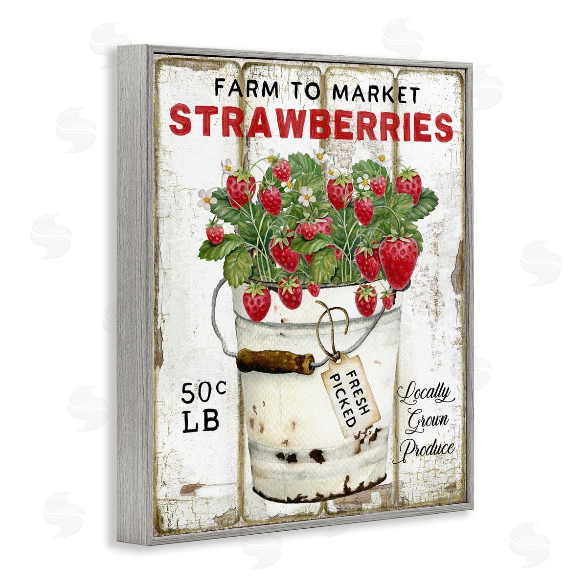 Farm To Market Strawberries Grey Frame Print Wall Art, Home Decor by Creatif Belle