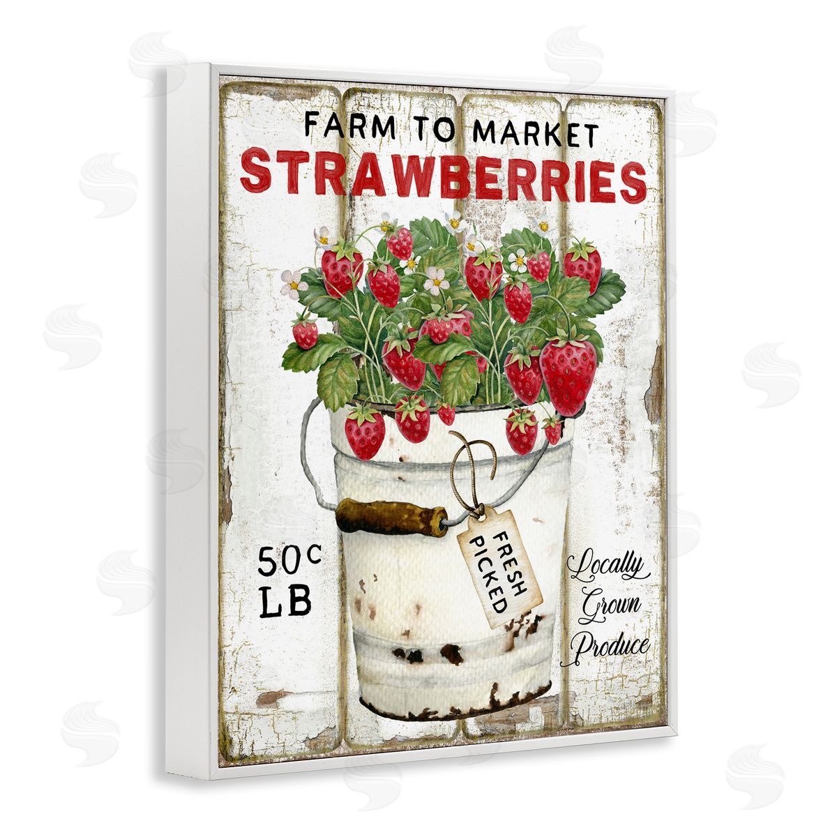 Farm To Market Strawberries White Frame Print Wall Art, Home Decor by Creatif Belle