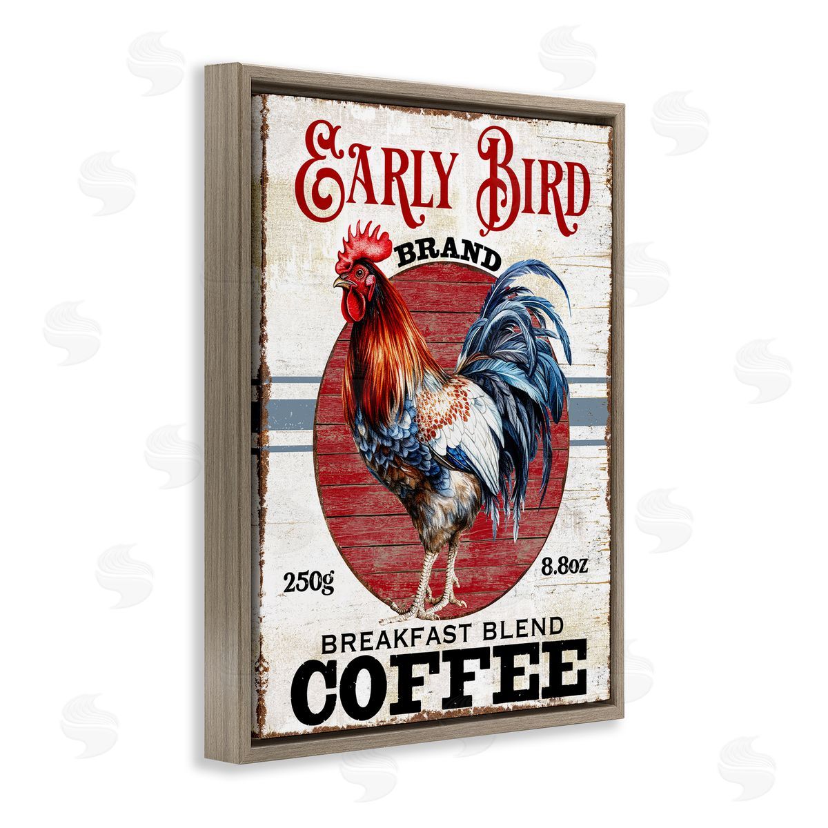 Vintage Early Bird Coffee Brown Floating Frame Canvas Wall Art, Home Decor by Creatif Belle