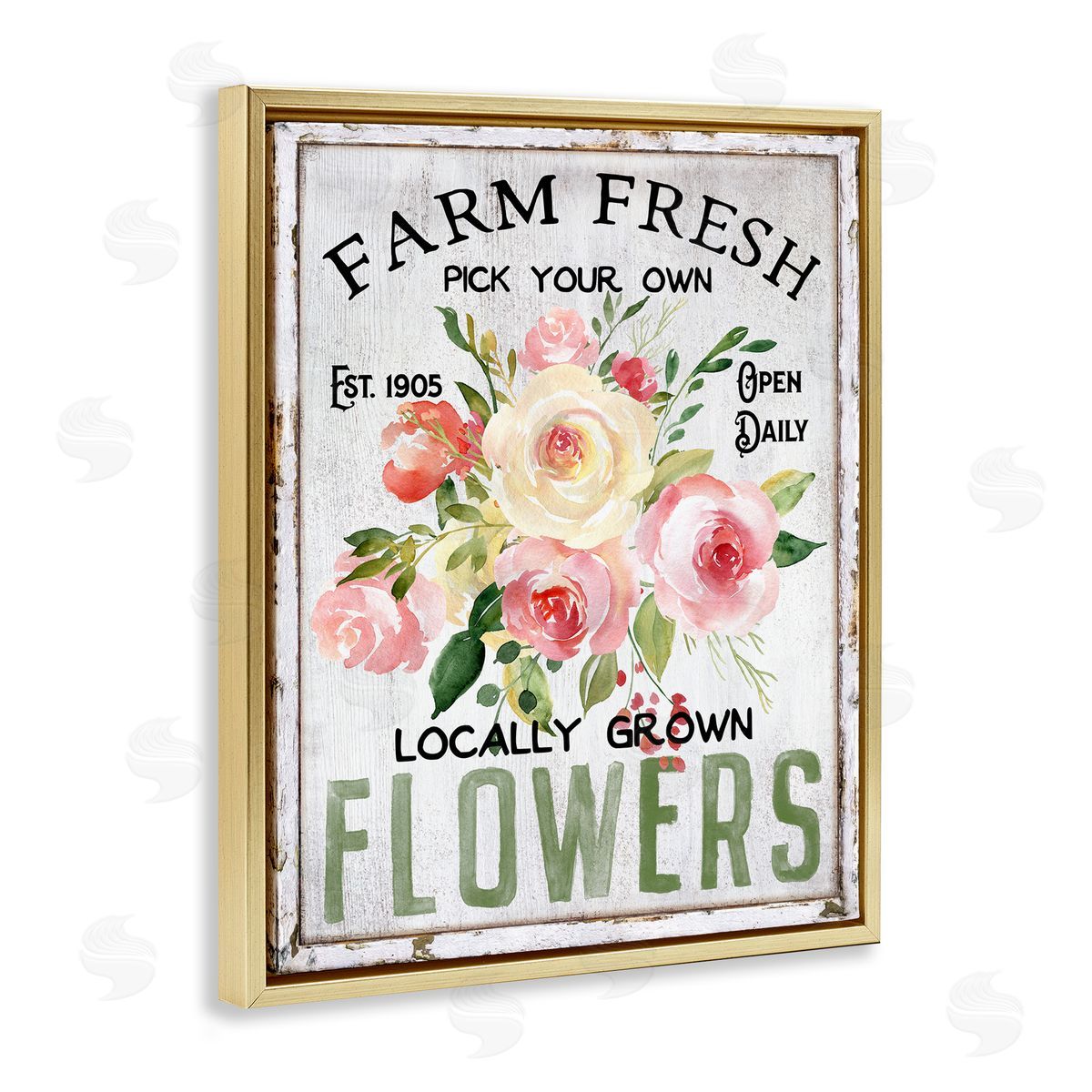 Pick Your Own Flowers Gold Floating Frame Canvas Wall Art, Home Decor by Creatif Belle