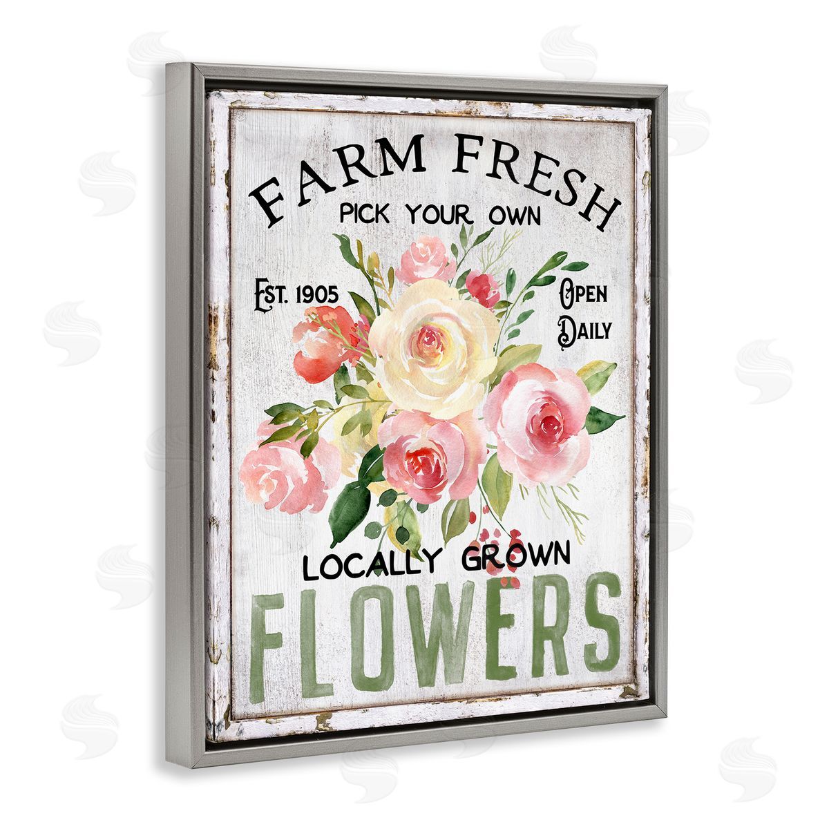 Pick Your Own Flowers Grey Floating Frame Canvas Wall Art, Home Decor by Creatif Belle