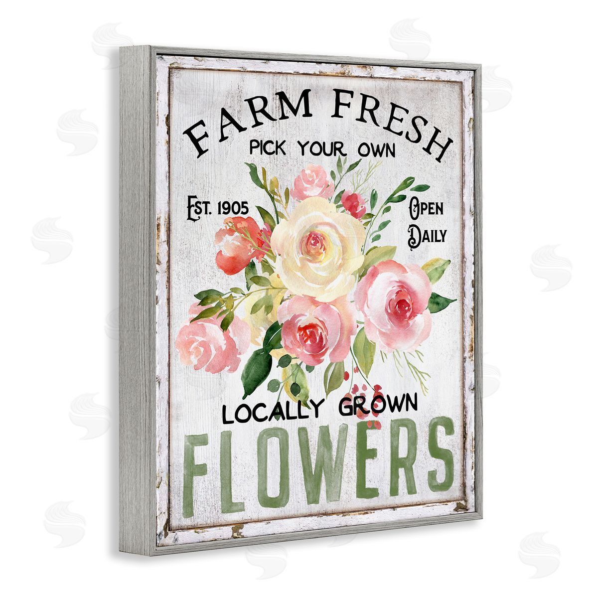 Pick Your Own Flowers Grey Frame Print Wall Art, Home Decor by Creatif Belle