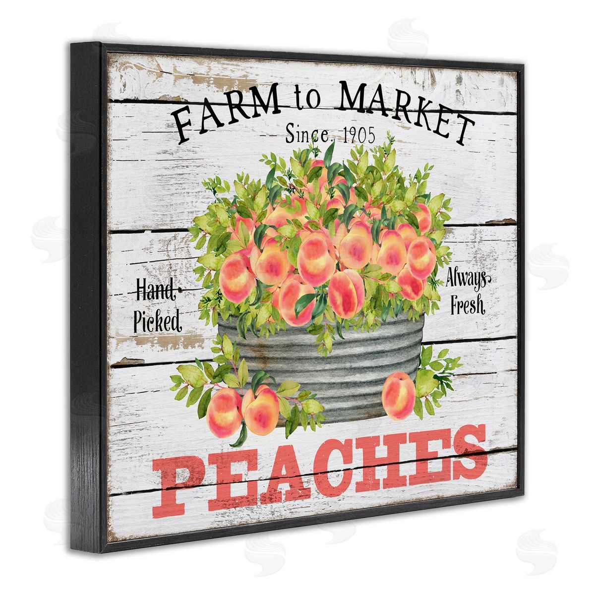 Farm To Market Peaches Black Frame Print Wall Art, Home Decor by Creatif Belle