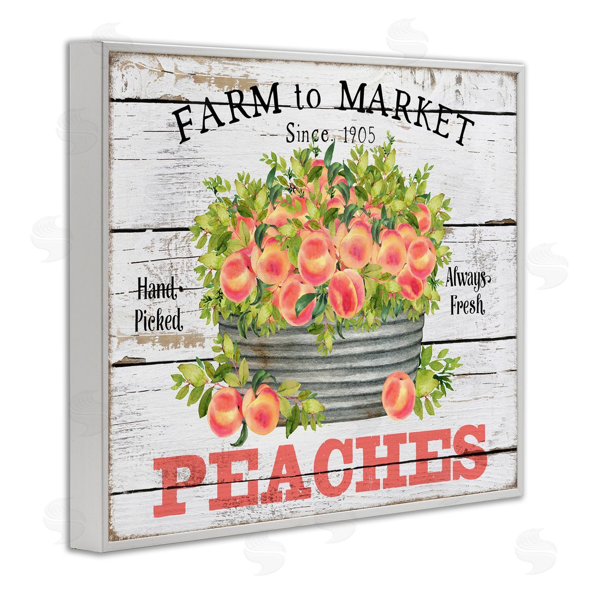 Farm To Market Peaches White Frame Print Wall Art, Home Decor by Creatif Belle