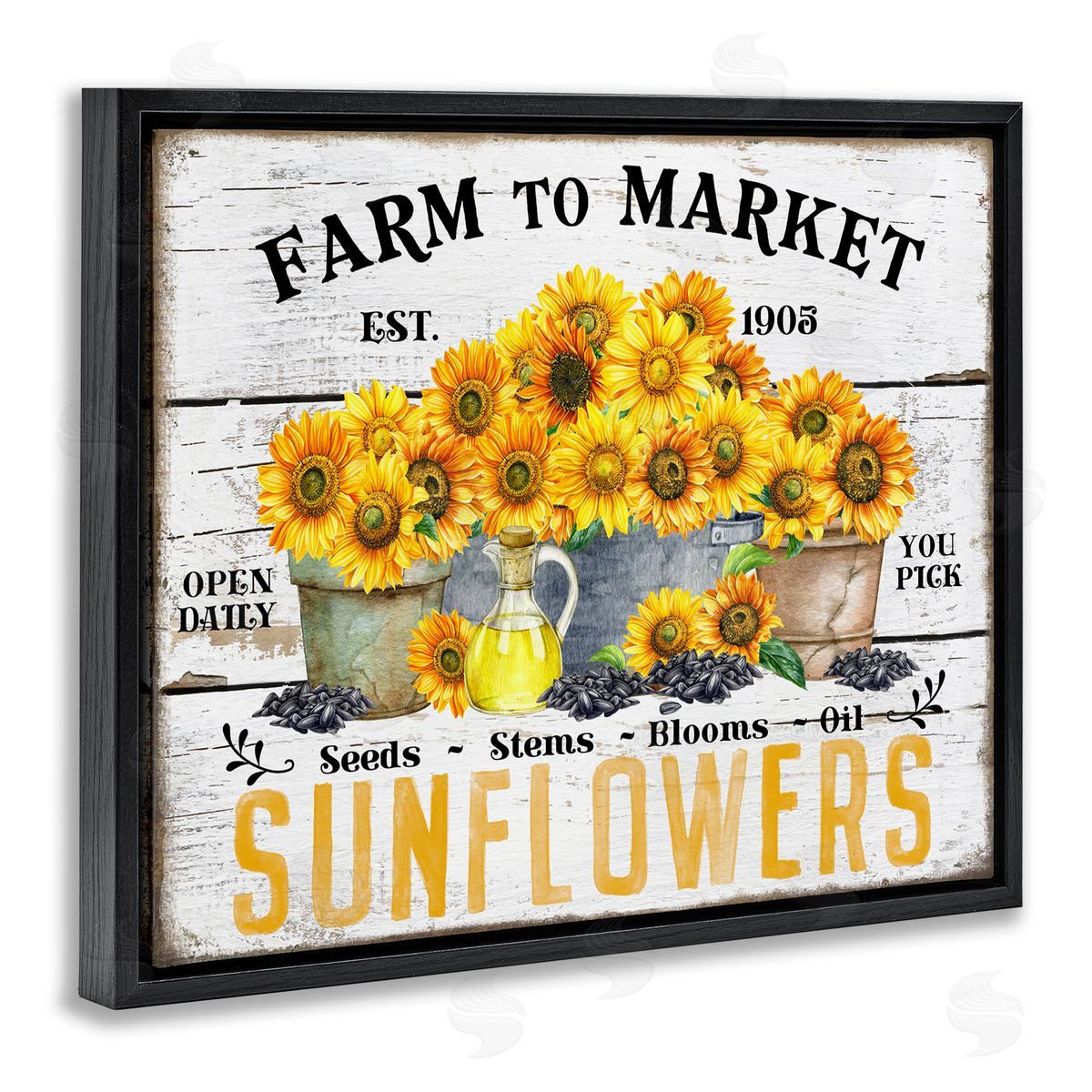 Farm To Market Sunflowers Black Floating Frame Canvas Wall Art, Home Decor by Creatif Belle