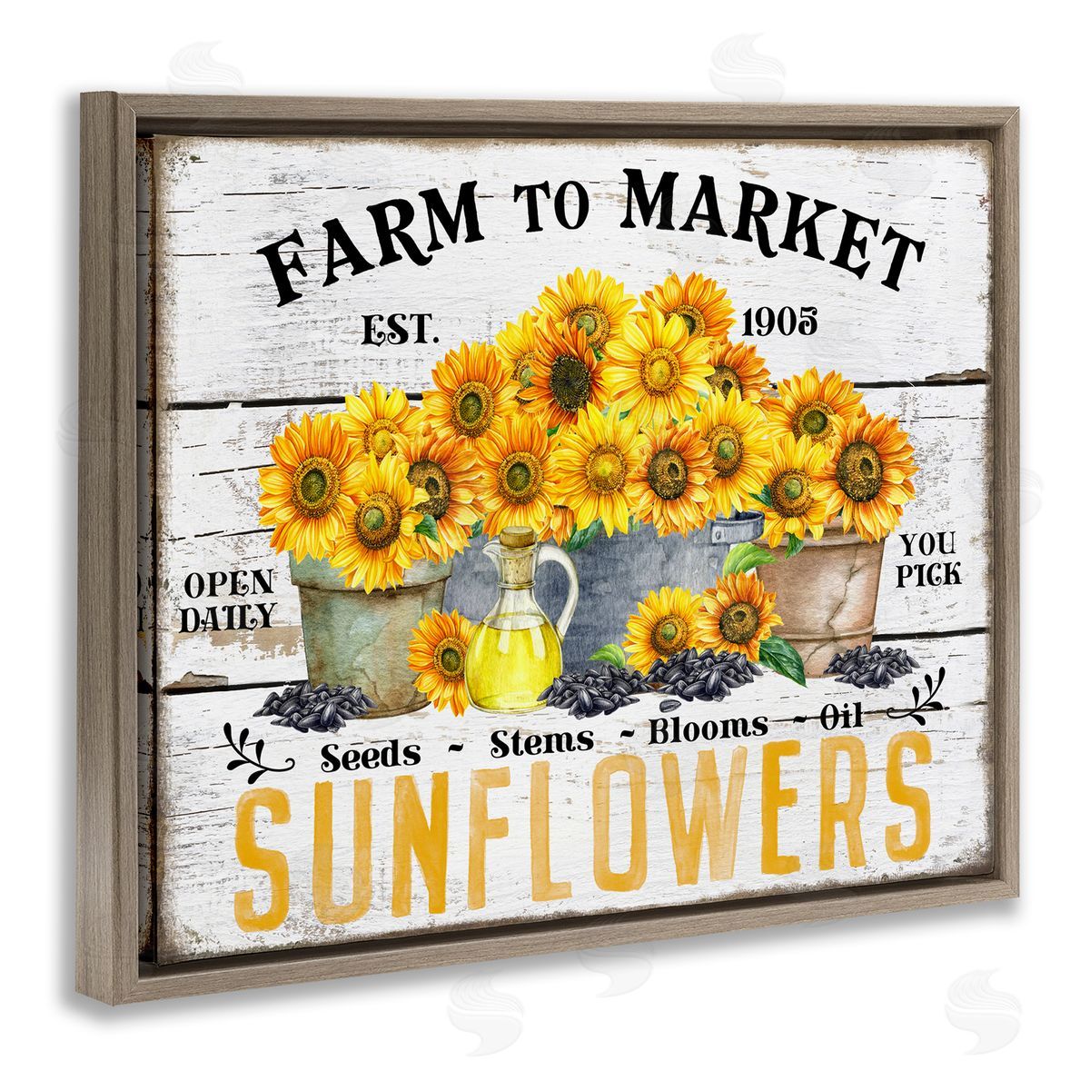 Farm To Market Sunflowers Brown Floating Frame Canvas Wall Art, Home Decor by Creatif Belle