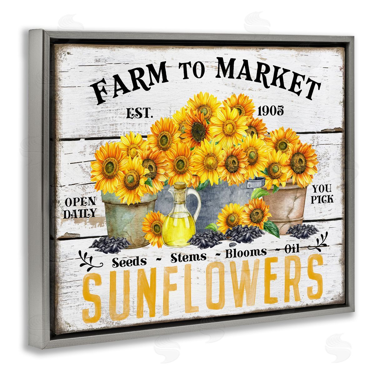 Farm To Market Sunflowers Grey Floating Frame Canvas Wall Art, Home Decor by Creatif Belle