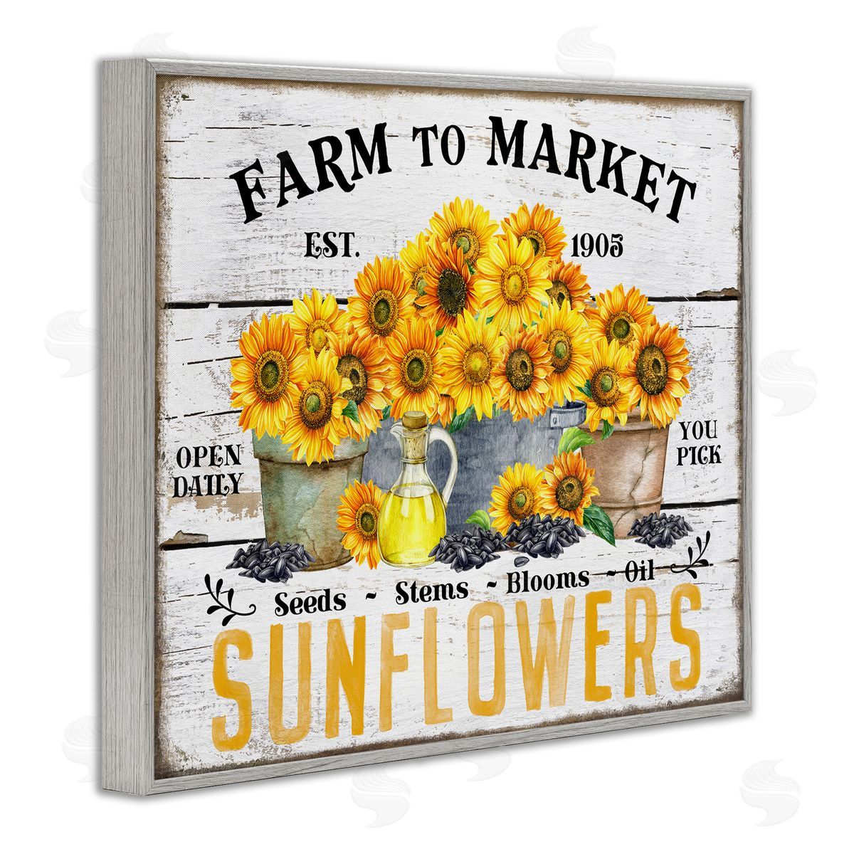 Farm To Market Sunflowers Grey Frame Print Wall Art, Home Decor by Creatif Belle