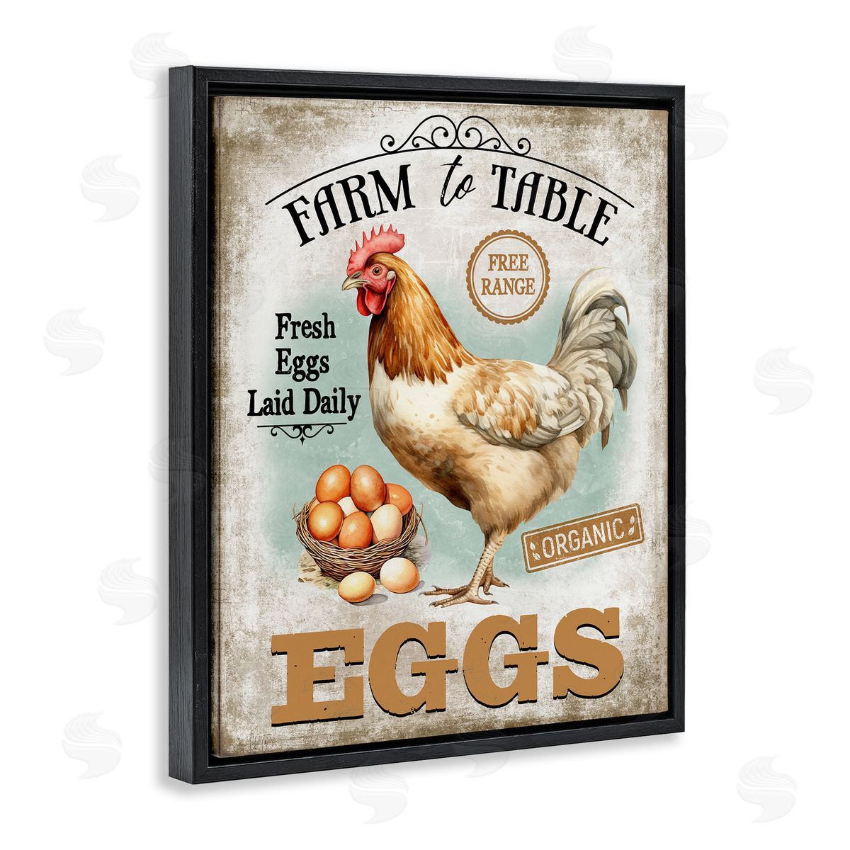 Vintage Farm Eggs Black Floating Frame Canvas Wall Art, Home Decor by Creatif Belle