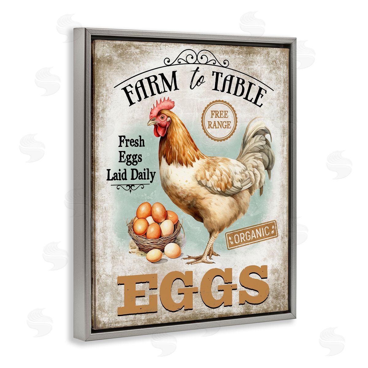 Vintage Farm Eggs Grey Floating Frame Canvas Wall Art, Home Decor by Creatif Belle