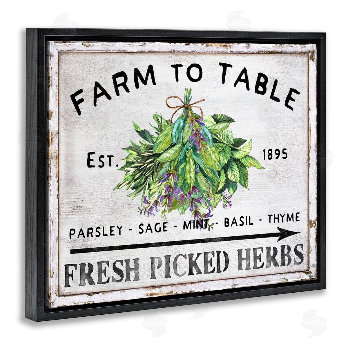 Vintage Farm Herbs Black Floating Frame Canvas Wall Art, Home Decor by Creatif Belle