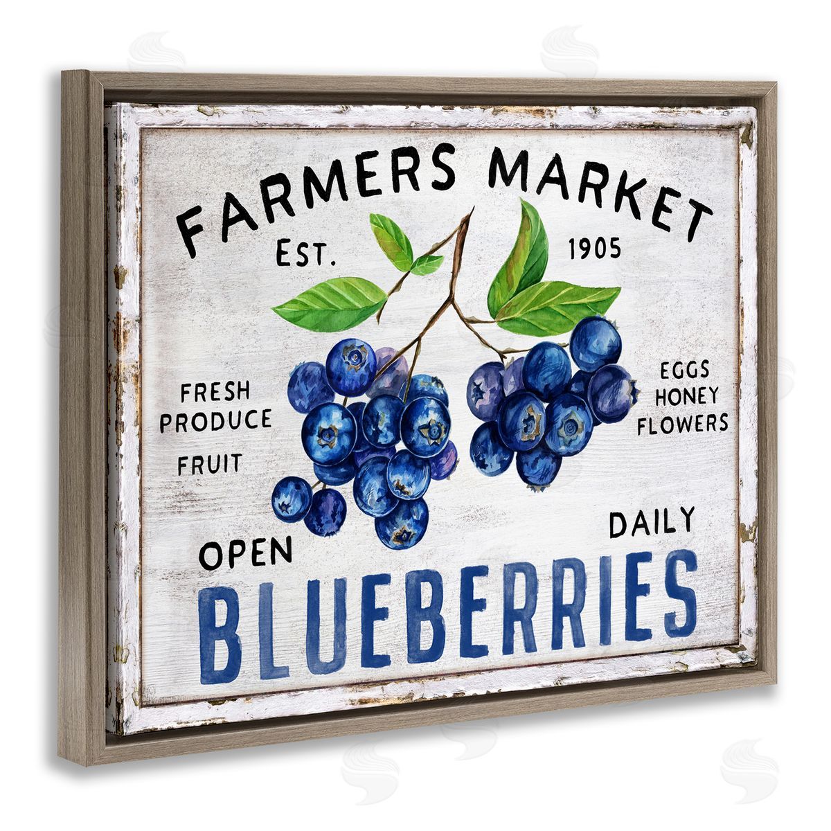 Farmers Market Blueberries Brown Floating Frame Canvas Wall Art, Home Decor by Creatif Belle