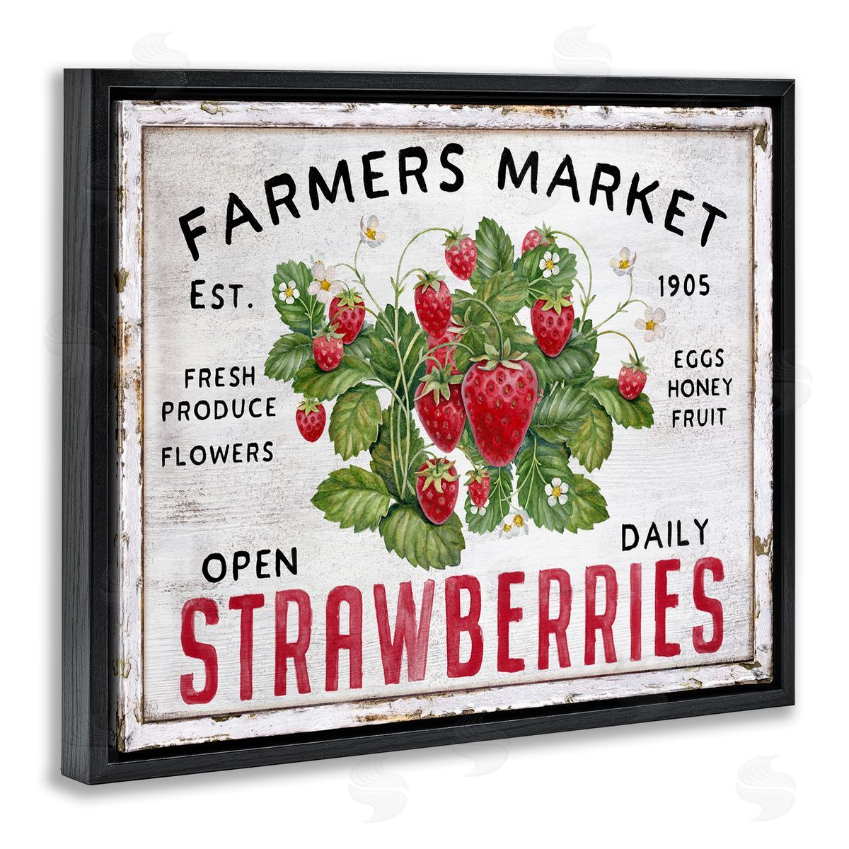 Farmers Market Strawberries Black Floating Frame Canvas Wall Art, Home Decor by Creatif Belle