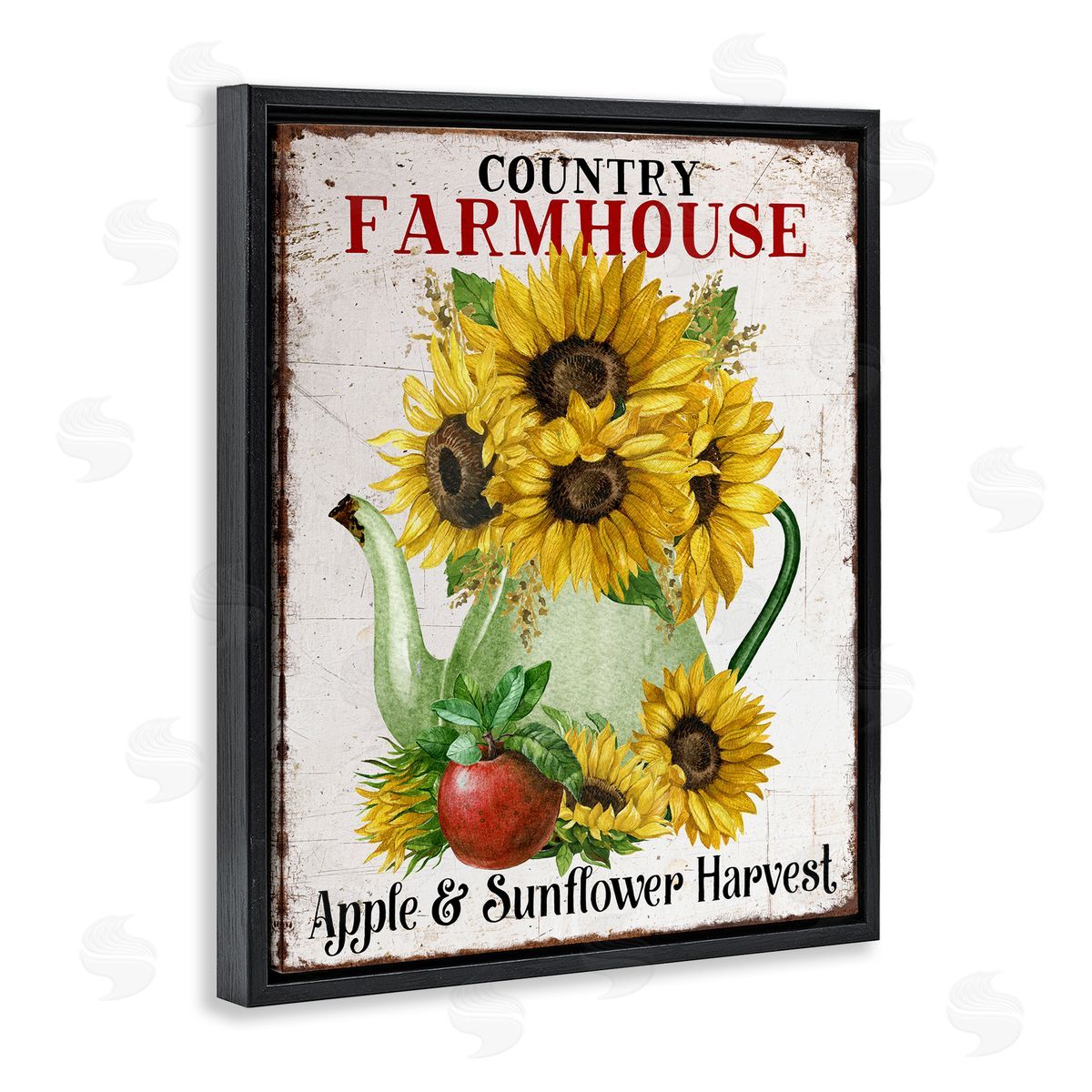 Country Sunflower Harvest Black Floating Frame Canvas Wall Art, Home Decor by Creatif Belle