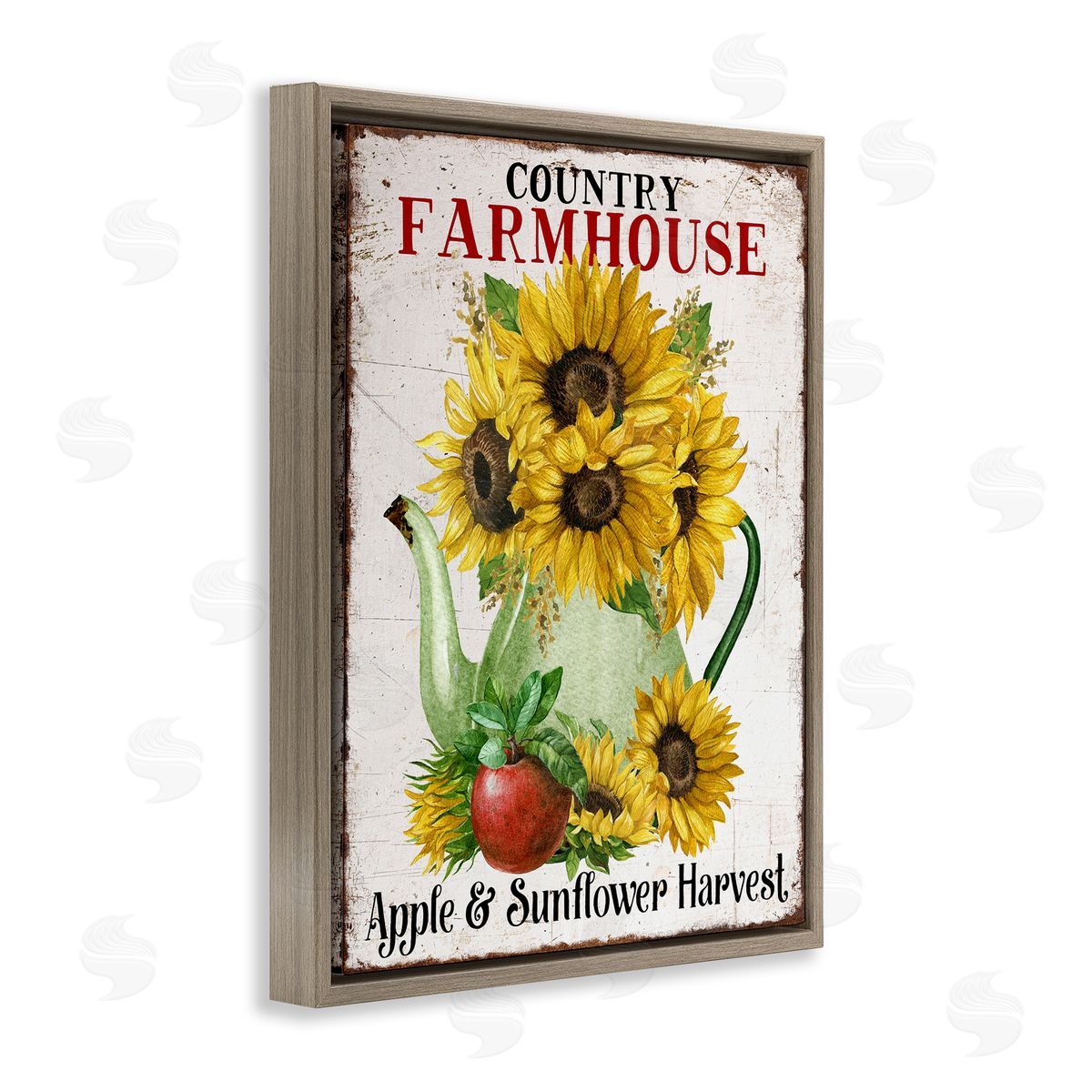 Country Sunflower Harvest Brown Floating Frame Canvas Wall Art, Home Decor by Creatif Belle