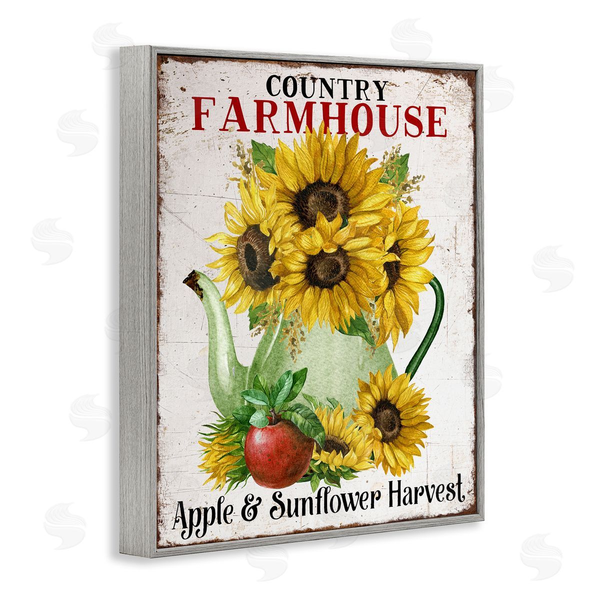 Country Sunflower Harvest Grey Frame Print Wall Art, Home Decor by Creatif Belle
