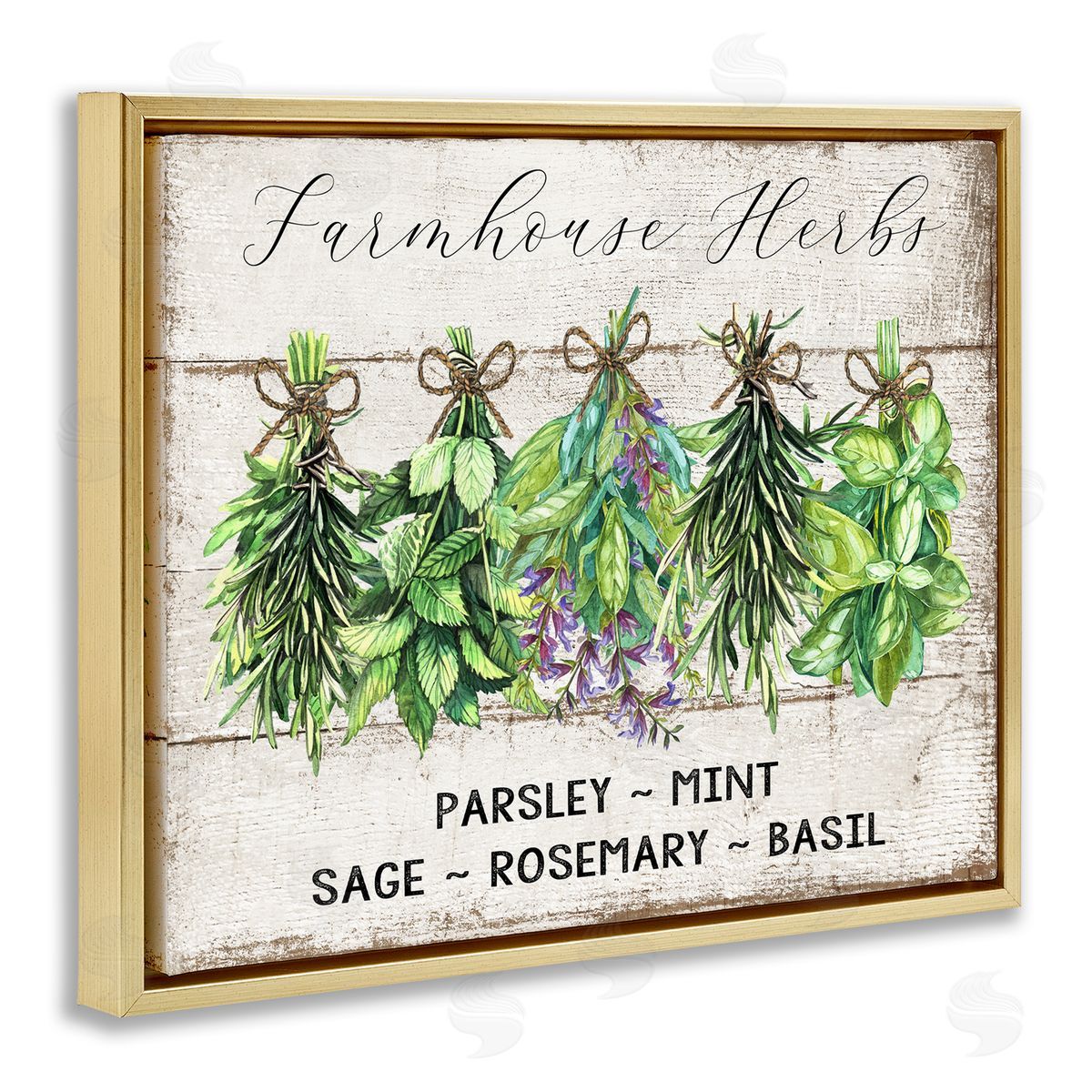 Vintage Farm Market Herbs Gold Floating Frame Canvas Wall Art, Home Decor by Creatif Belle