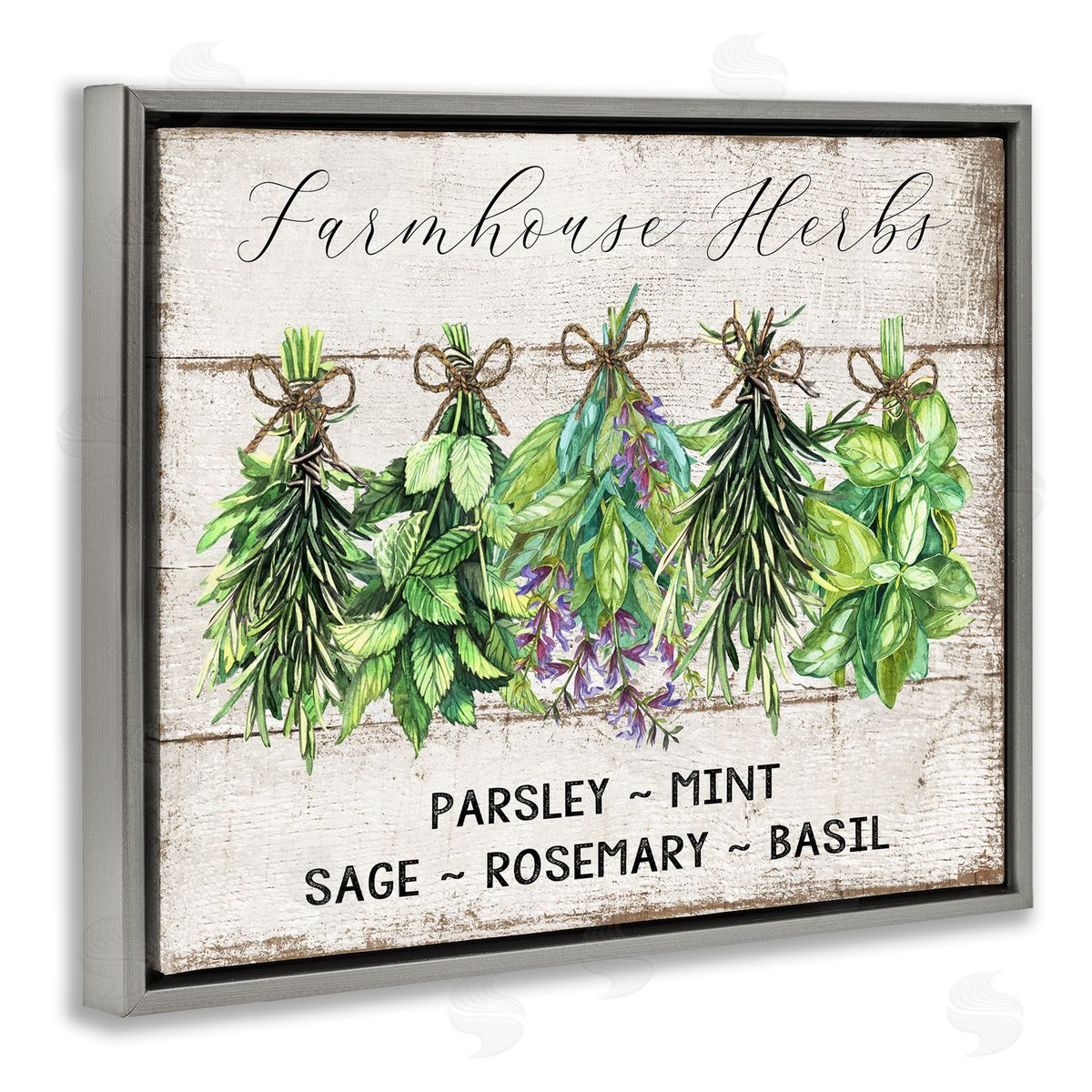Vintage Farm Market Herbs Grey Floating Frame Canvas Wall Art, Home Decor by Creatif Belle