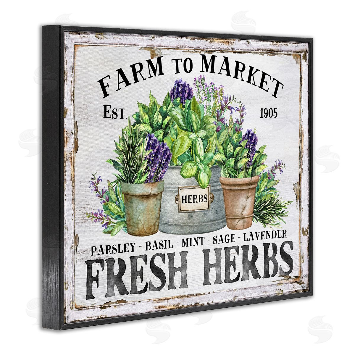 Farmhouse Fresh Herbs Black Frame Print Wall Art, Home Decor by Creatif Belle