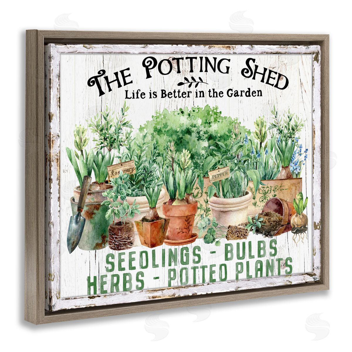 Farmhouse Potting Shed Brown Floating Frame Canvas Wall Art, Home Decor by Creatif Belle