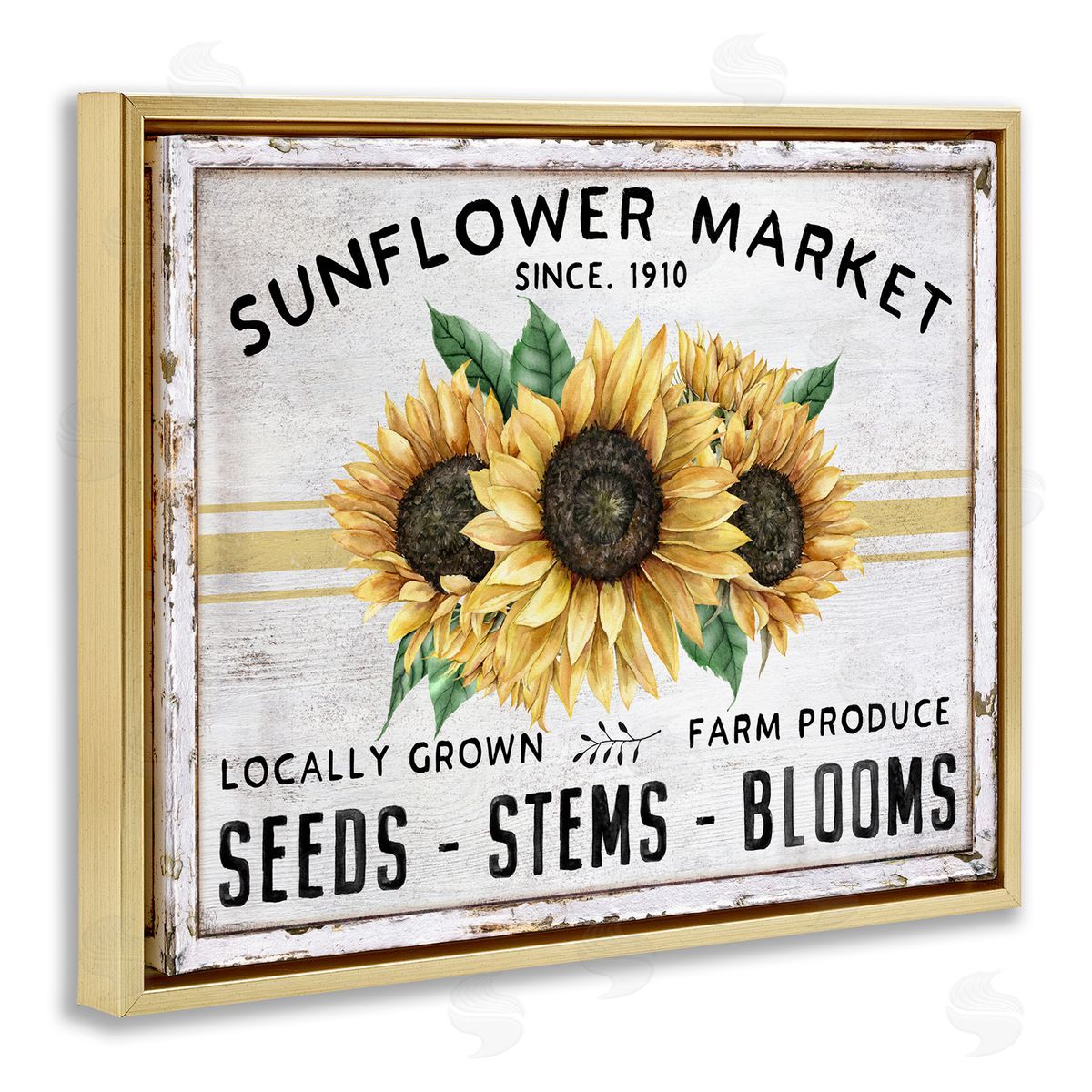 Farmhouse Sunflower Market Gold Floating Frame Canvas Wall Art, Home Decor by Creatif Belle